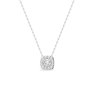 Alessandra Bettini 0.15 Ct.tw Round Cut Natural Diamond Halo Pendant Necklace with 18" inch Chain in 925 Sterling Silver, White, 18 in