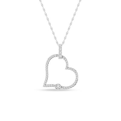 Alessandra Bettini 1/4 Ct.tw Round Cut Natural Diamond Open Heart Pendant with 18" inch Chain Necklace in 925 Sterling Silver, White, 18 in