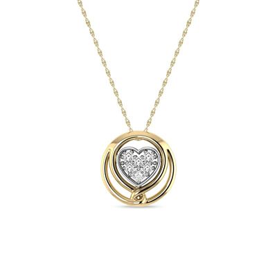 Alessandra Bettini Love Heart Pendant 1/5 Cttw Natural Diamond with 18" Rope Chain 925 Silver Yellow Plated, 18 in
