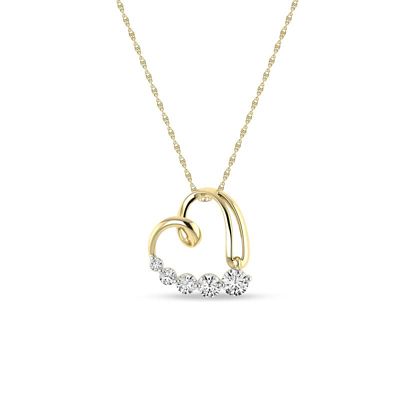 Alessandra Bettini 1/3 Ct.tw Round Cut Natural Diamond Journey Heart Pendant Necklace with 18" Chain in 925 Silver Yellow Plated
