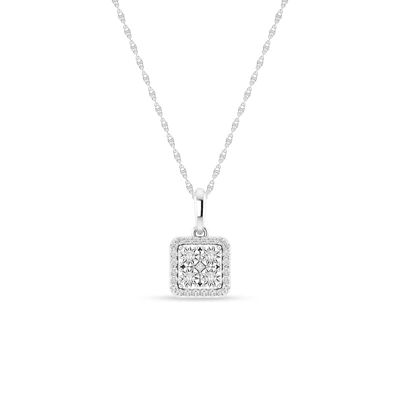 Alessandra Bettini 0.08 Ct.tw Round Cut Natural Diamond Square Shape Pendant with 18" inch Chain Necklace in 925 Sterling Silver, White, 18 in