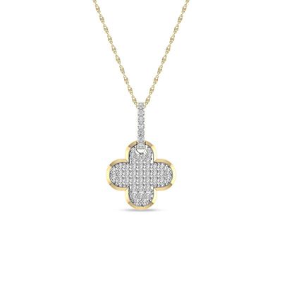 Alessandra Bettini 1/4 Ct.tw Round Cut Natural Diamond Clover Shape Pendant with 18" inch Chain Necklace in 925 Silver Yellow Plated, 18 in