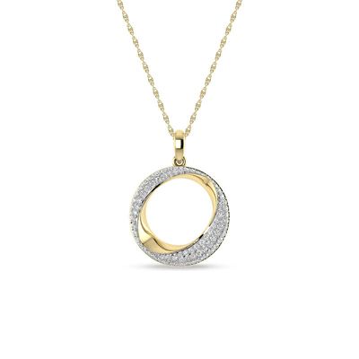 Alessandra Bettini 1/3 Ct.tw Round Cut Natural Diamond Open Circle Shape Pendant Necklace with 18" inch Chain in 925 Silver Yellow Plated