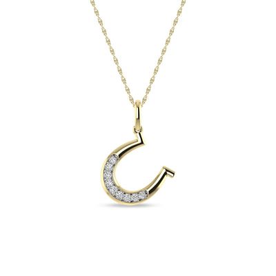 Alessandra Bettini 1/10 Ct.tw Round Cut Natural Diamond Horshoe Pendant with 18" inch Chain in 925 Silver Yellow Plated, 18 in
