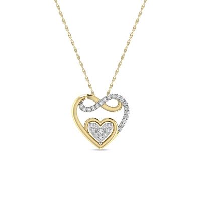 Alessandra Bettini 1/5 Ct.tw Round Cut Natural Diamon Heart with Infinity Design Pendant 18" inch Chain Necklace in 925 Silver Yellow Plated, 18 in