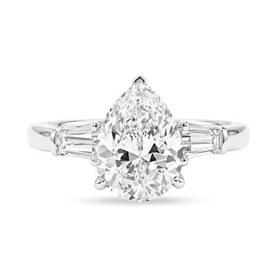 Alessandra Bettini Lab Created 2.60 Cttw Pear & Baguette Cut Lab-Grown Diamond Women's Engagement Ring in 14K White Gold, Size 6.5