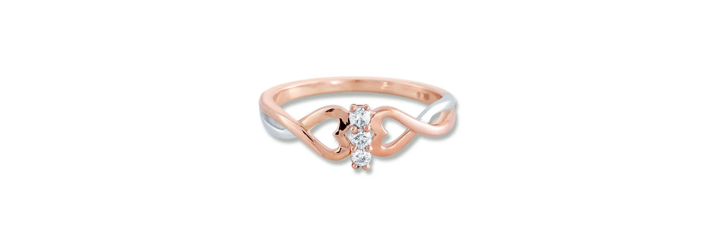 1/10 Ct.tw Round Cut Natural Diamond Three Stone Band in 10K Rose Gold