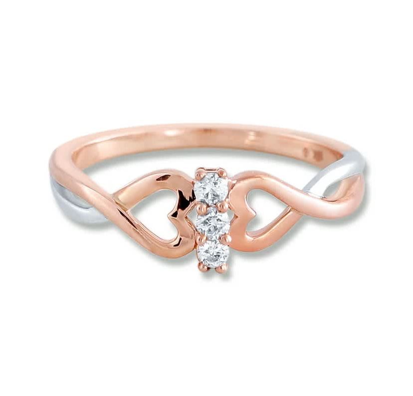 1/10 Ct.tw Round Cut Natural Diamond Three Stone Band in 10K Rose Gold