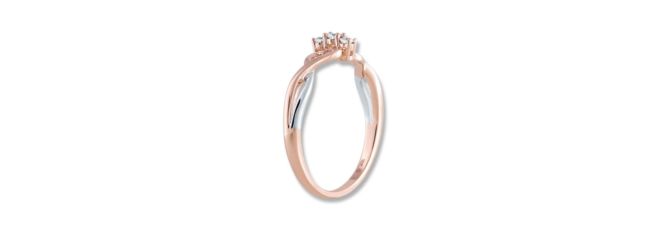 1/10 Ct.tw Round Cut Natural Diamond Three Stone Band in 10K Rose Gold