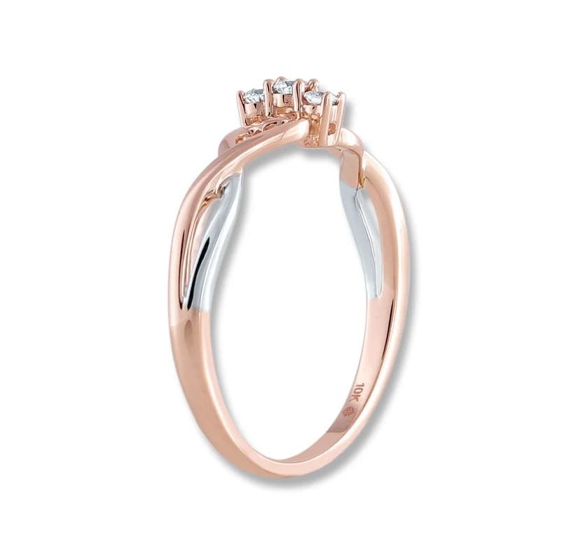 1/10 Ct.tw Round Cut Natural Diamond Three Stone Band in 10K Rose Gold