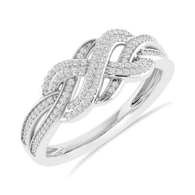 Alessandra Bettini 1/4 Ct.tw Round Cut Natural Diamond Crossover knoted Ring in 925 Sterling Silver Size US -7, White