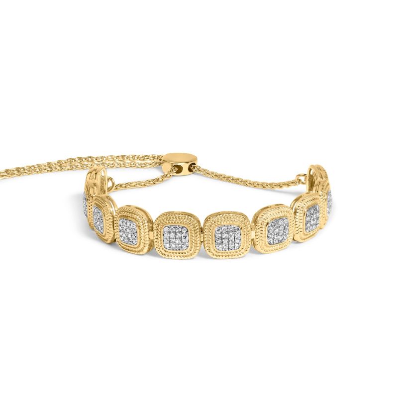 14k Yellow Gold Plated Silver 5/8 Cttw Diamond Composite Frame Bolo Bracelet