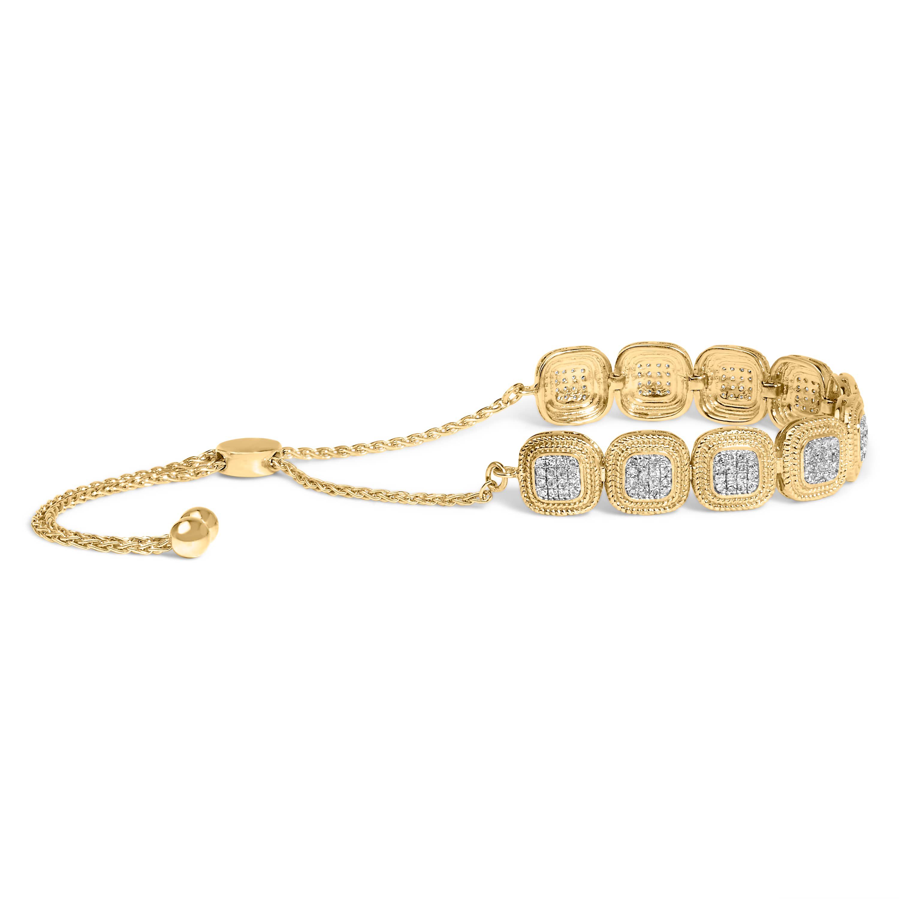 14k Yellow Gold Plated Silver 5/8 Cttw Diamond Composite Frame Bolo Bracelet