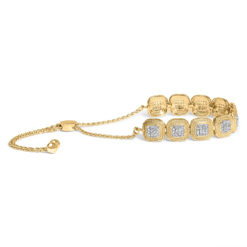 14k Yellow Gold Plated Silver 5/8 Cttw Diamond Composite Frame Bolo Bracelet