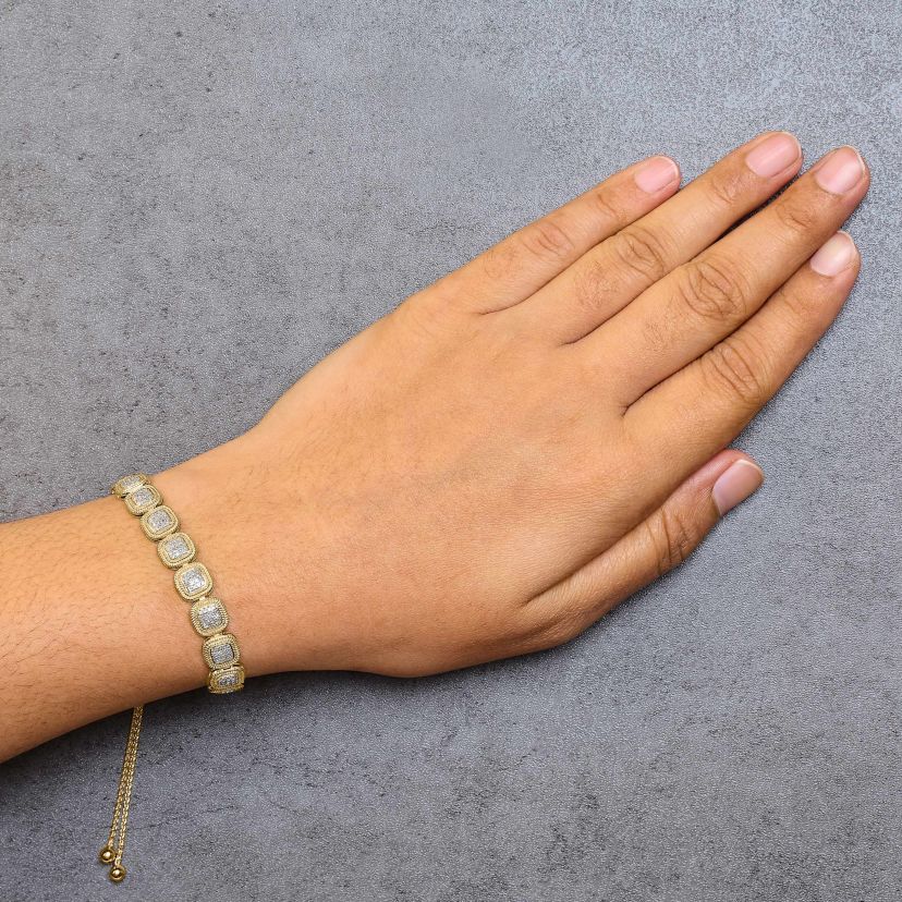 14k Yellow Gold Plated Silver 5/8 Cttw Diamond Composite Frame Bolo Bracelet