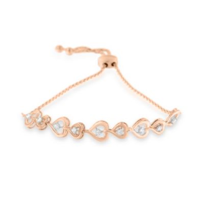 Haus of Brilliance Rose Plated Sterling Silver Diamond Heart-Linked Bolo Bracelet