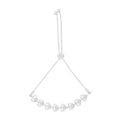 Haus of Brilliance Sterling Silver Diamond Woven Heart Bolo Bracelet