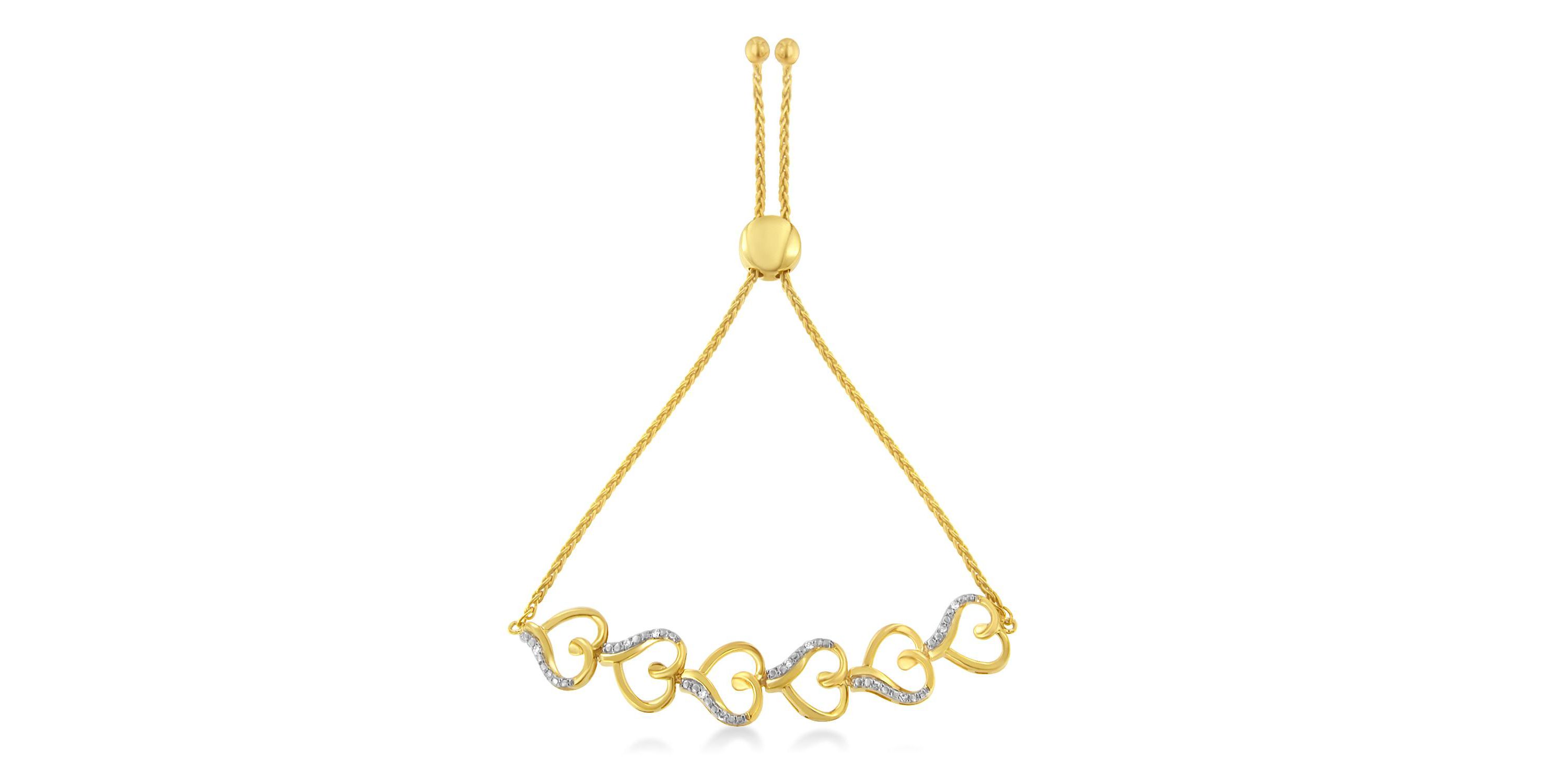 10K Yellow Gold over Silver Diamond Accented Open Hearts 6”-9” Chain Bolo Bracelet