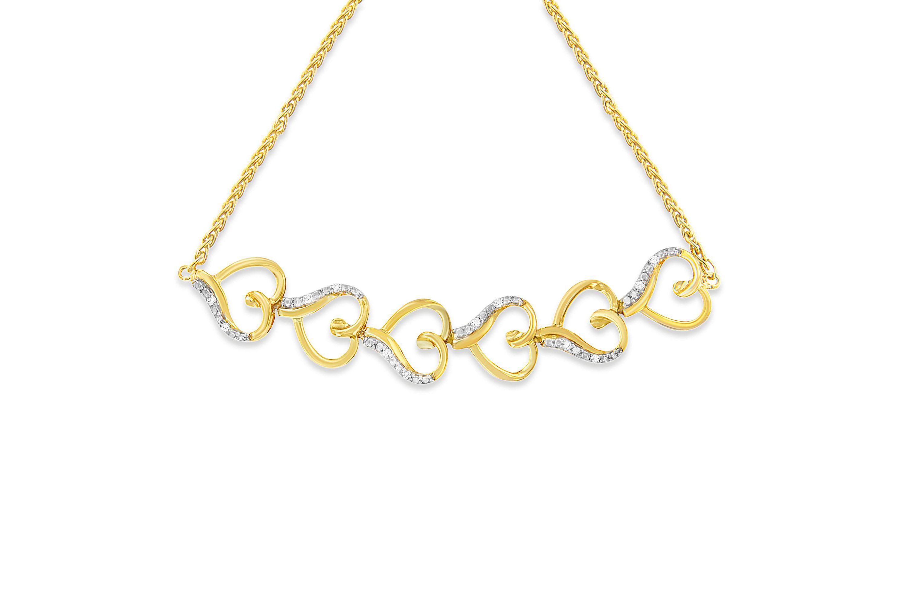 10K Yellow Gold over Silver Diamond Accented Open Hearts 6”-9” Chain Bolo Bracelet