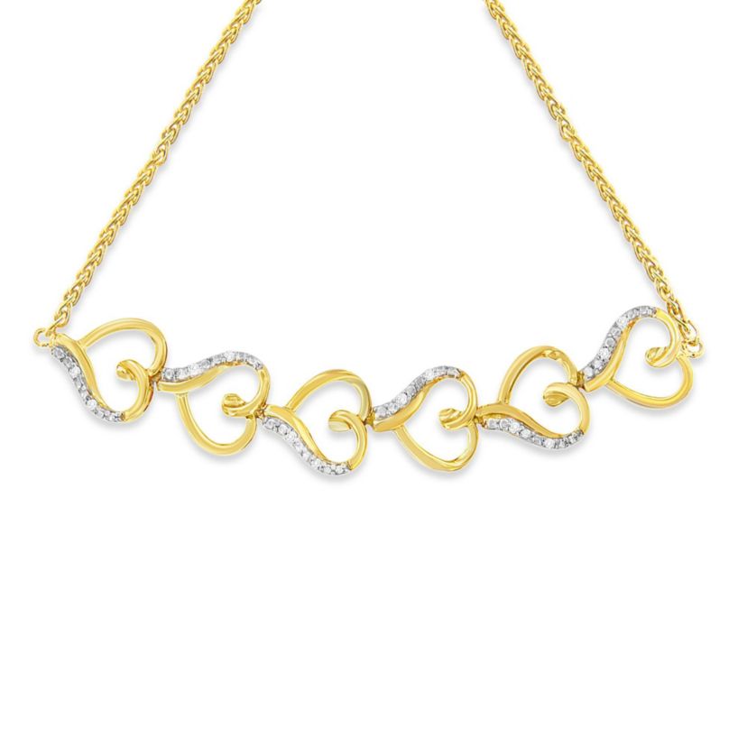 10K Yellow Gold over Silver Diamond Accented Open Hearts 6”-9” Chain Bolo Bracelet