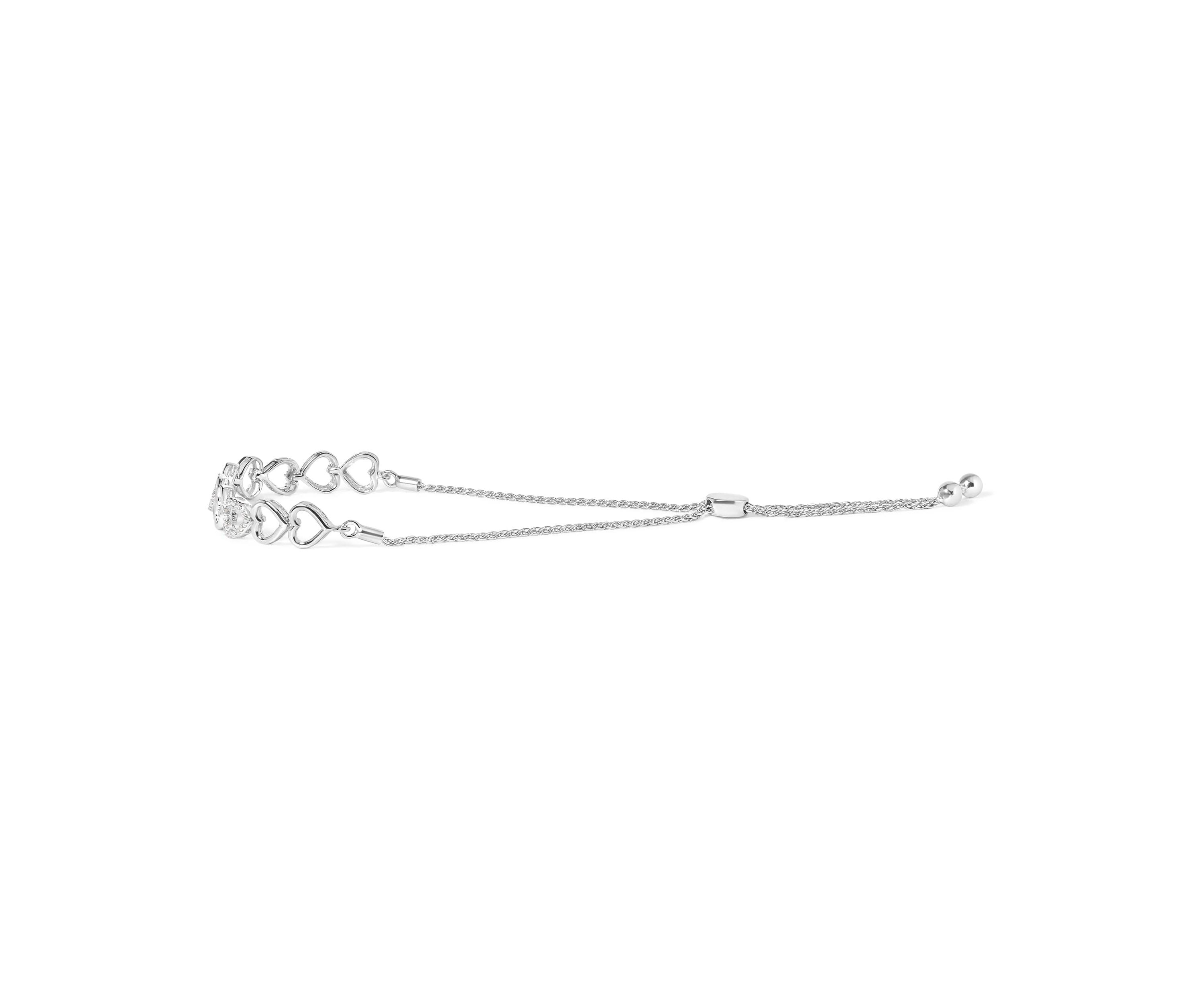 .925 Sterling Silver 1/10 Cttw Diamond Heart Link Bolo Bracelet