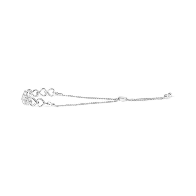 .925 Sterling Silver 1/10 Cttw Diamond Heart Link Bolo Bracelet