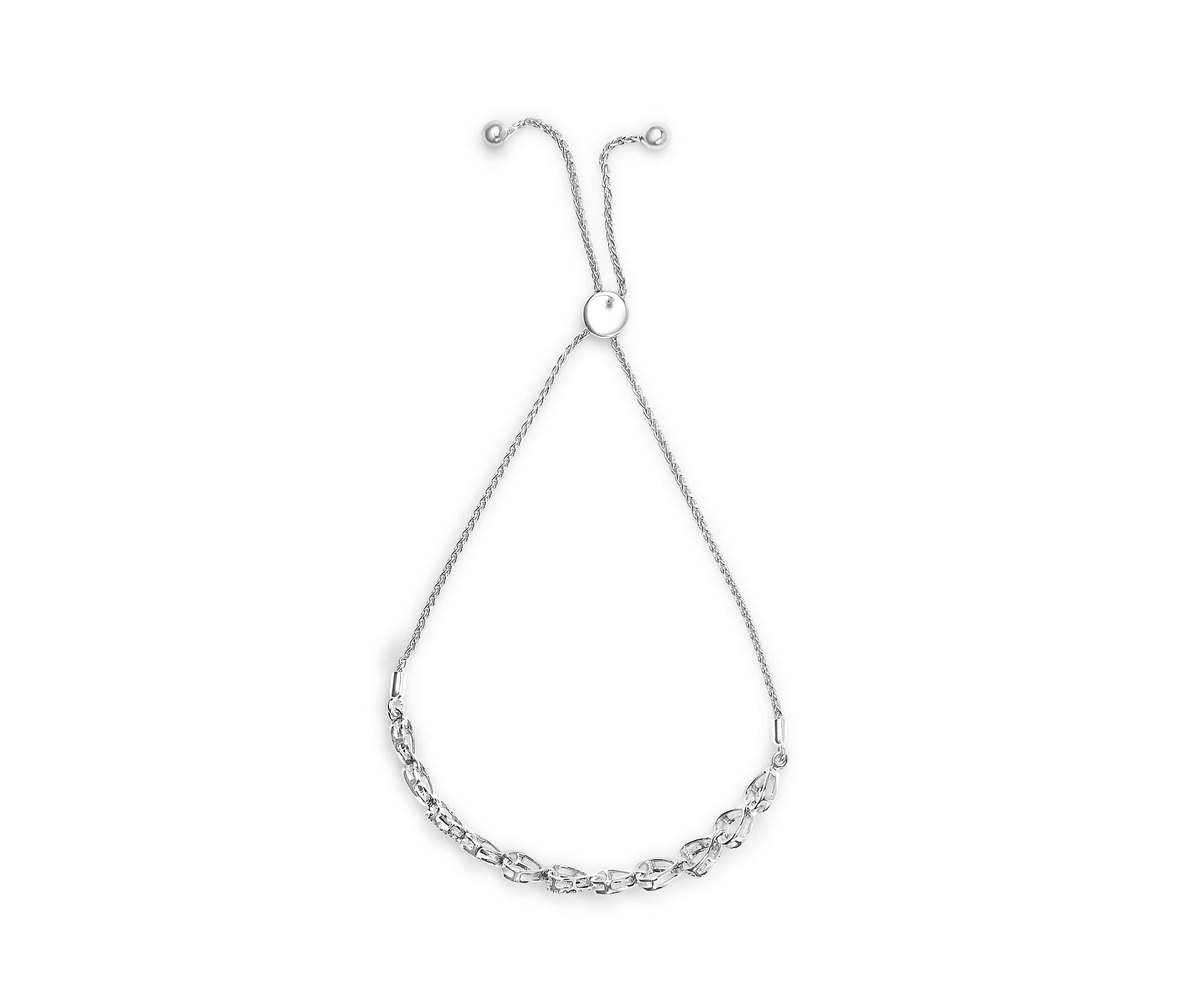 .925 Sterling Silver 1/10 Cttw Diamond Heart Link Bolo Bracelet
