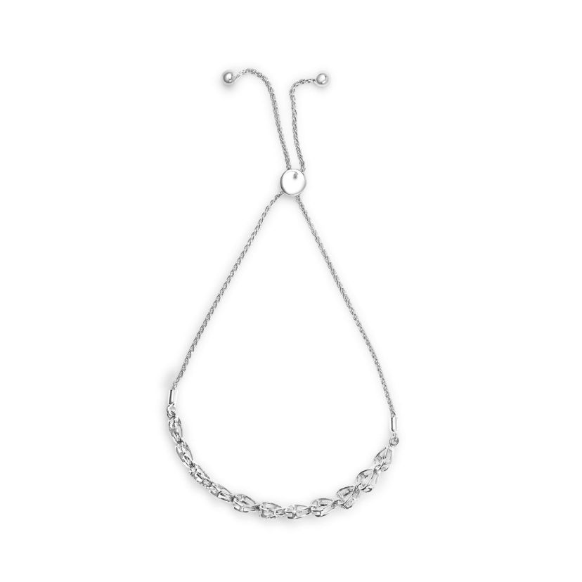 .925 Sterling Silver 1/10 Cttw Diamond Heart Link Bolo Bracelet