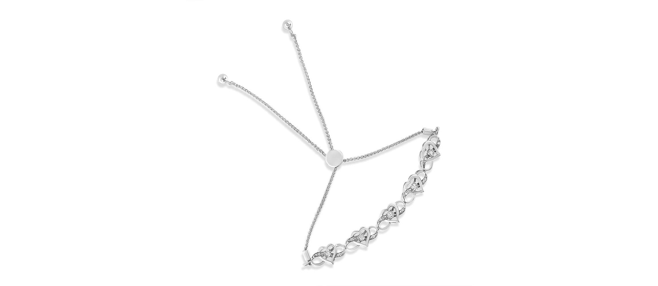 Silver Diamond Accent Interlocking Infinity and Heart Bolo Tennis Bolo Bracelet