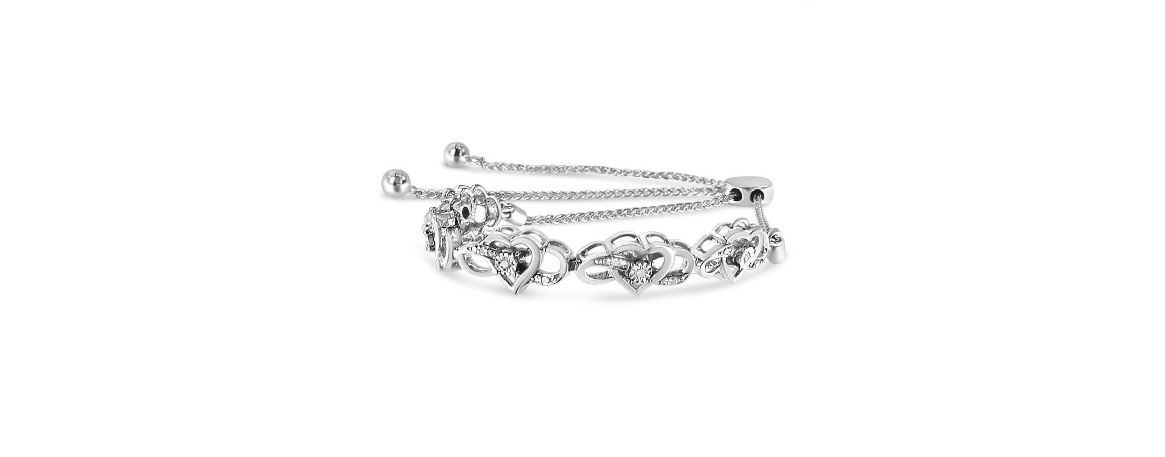 Silver Diamond Accent Interlocking Infinity and Heart Bolo Tennis Bolo Bracelet