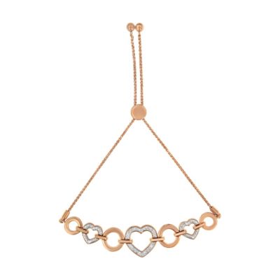 Haus of Brilliance 10K Rose Gold over Silver 1/10 Cttw Diamond Heart Link Adjustable Bolo Bracelet