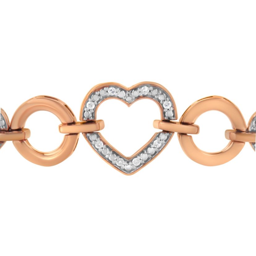 14K Rose Gold Plated Silver Diamond Accent Circle and Heart Link Bolo Bracelet