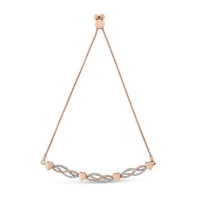 Haus of Brilliance 14K Rose Gold Plated Silver Diamond Accent Link and Heart Adjustable Bolo Bracelet