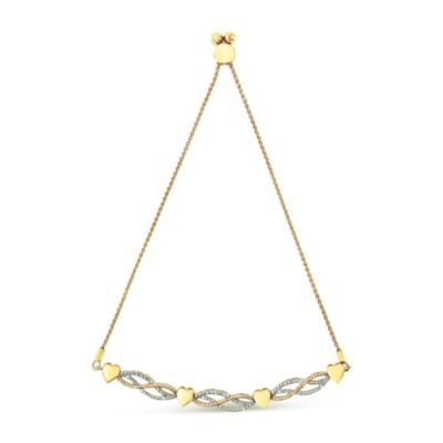 Haus of Brilliance 14K Yellow Gold Plated Silver 1/10 Cttw Diamond Wave and Hearts Bolo Bracelet