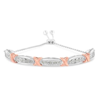 Haus of Brilliance Silver 1/4 Cttw Round-Cut Diamond X & Tapered Bar Miracle-Set Bolo Bracelet