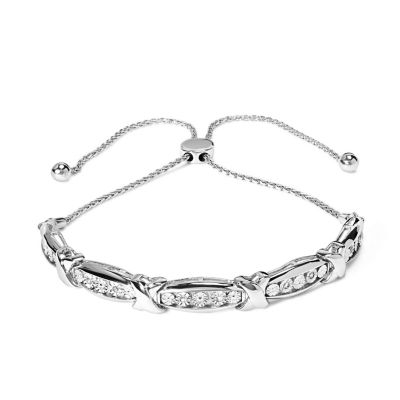 Haus of Brilliance .925 Sterling Silver 1/10 Cttw Diamond X Link Bolo Bracelet