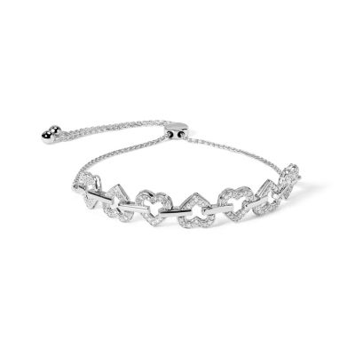 Haus of Brilliance Silver 1/2 Cttw Diamond Alternating Heart Link Adjustable Bolo Bracelet
