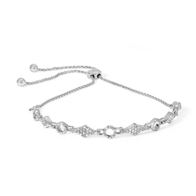 Haus of Brilliance Silver 1/2 Cttw Diamond Alternating Circle and Kite Link Adjustable Bolo Bracelet