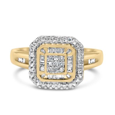 Haus of Brilliance 10K Yellow Gold 1/2 Cttw Diamond Square Cluster Cocktail Ring