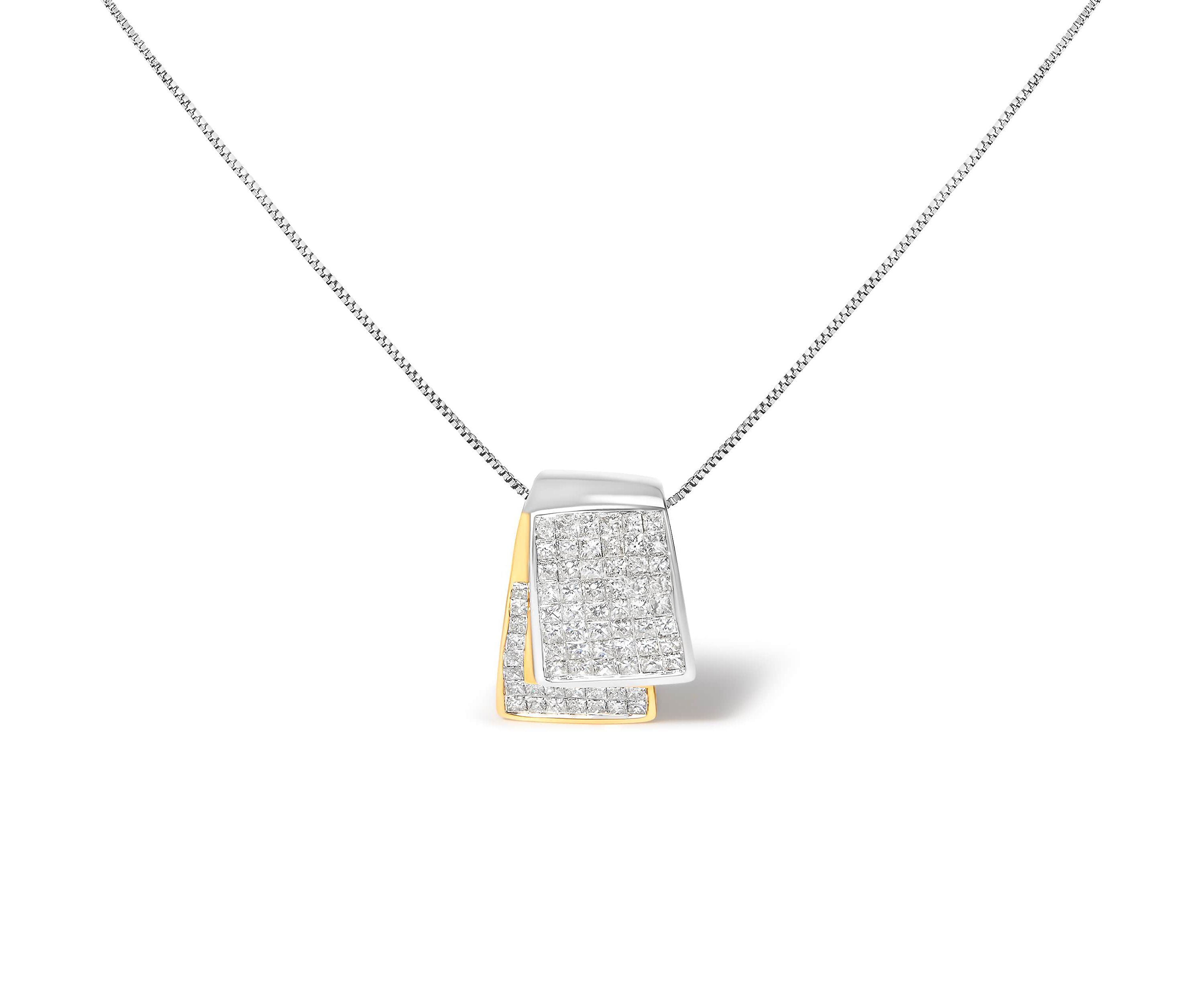 14K Gold 2.0 Cttw Diamond Foldover Box Pendant 18” Box Chain Necklace
