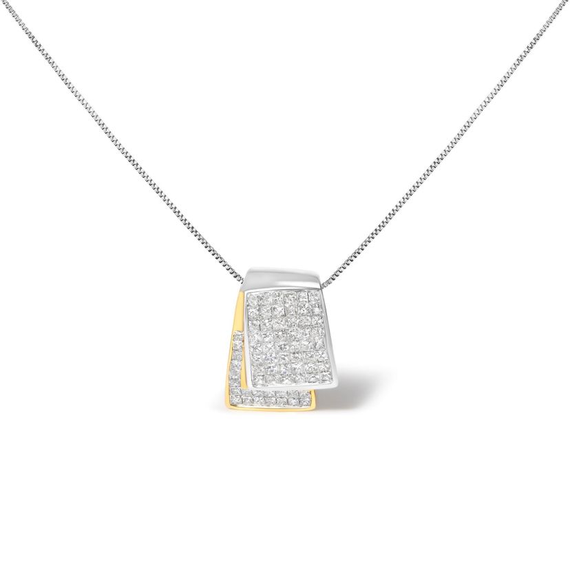 14K Gold 2.0 Cttw Diamond Foldover Box Pendant 18” Box Chain Necklace