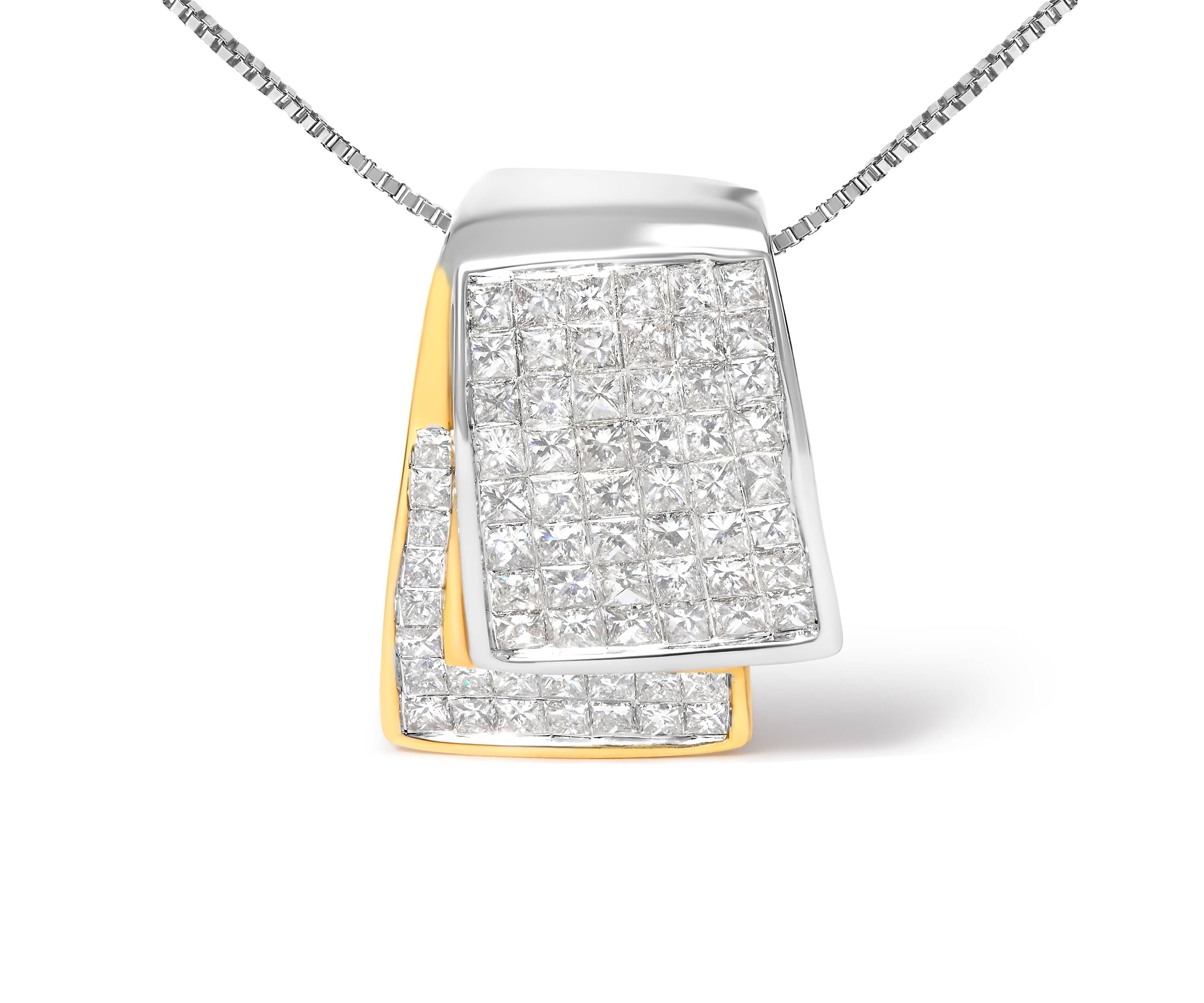 14K Gold 2.0 Cttw Diamond Foldover Box Pendant 18” Box Chain Necklace