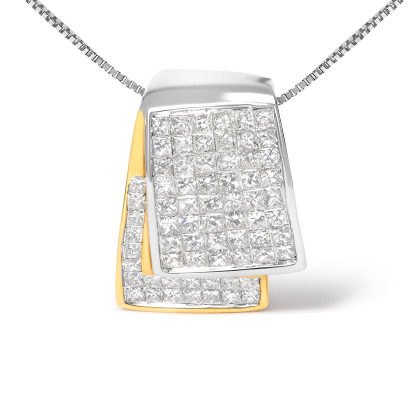 14K Gold 2.0 Cttw Diamond Foldover Box Pendant 18” Box Chain Necklace