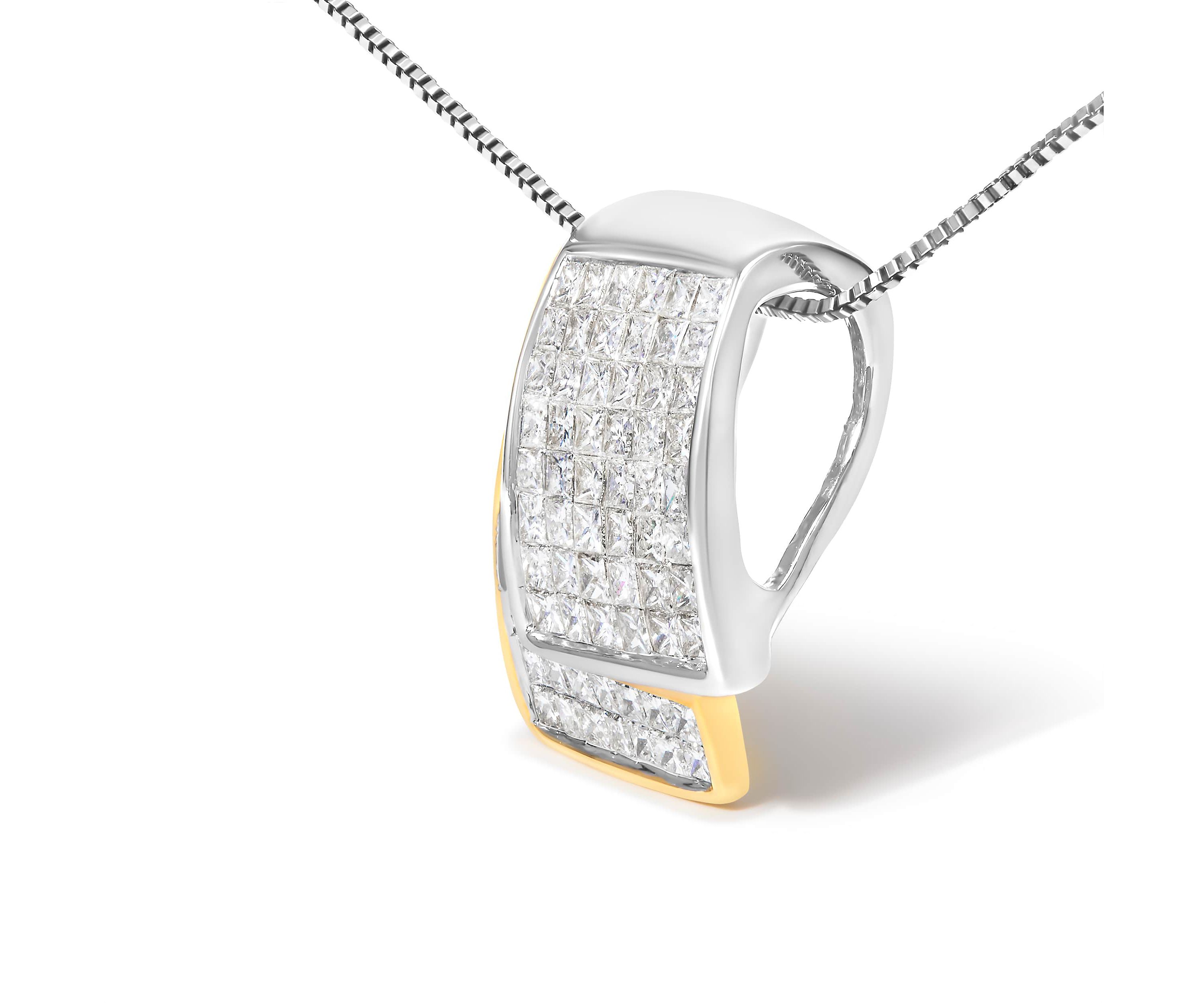 14K Gold 2.0 Cttw Diamond Foldover Box Pendant 18” Box Chain Necklace