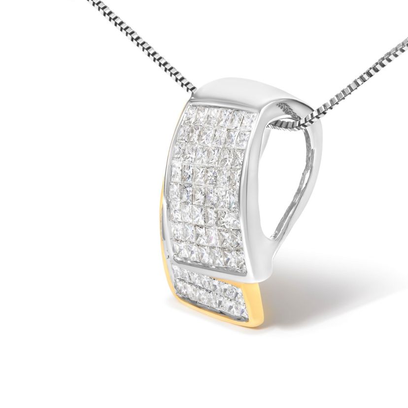 14K Gold 2.0 Cttw Diamond Foldover Box Pendant 18” Box Chain Necklace