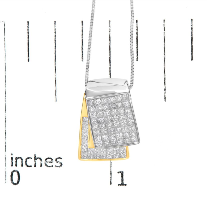 14K Gold 2.0 Cttw Diamond Foldover Box Pendant 18” Box Chain Necklace