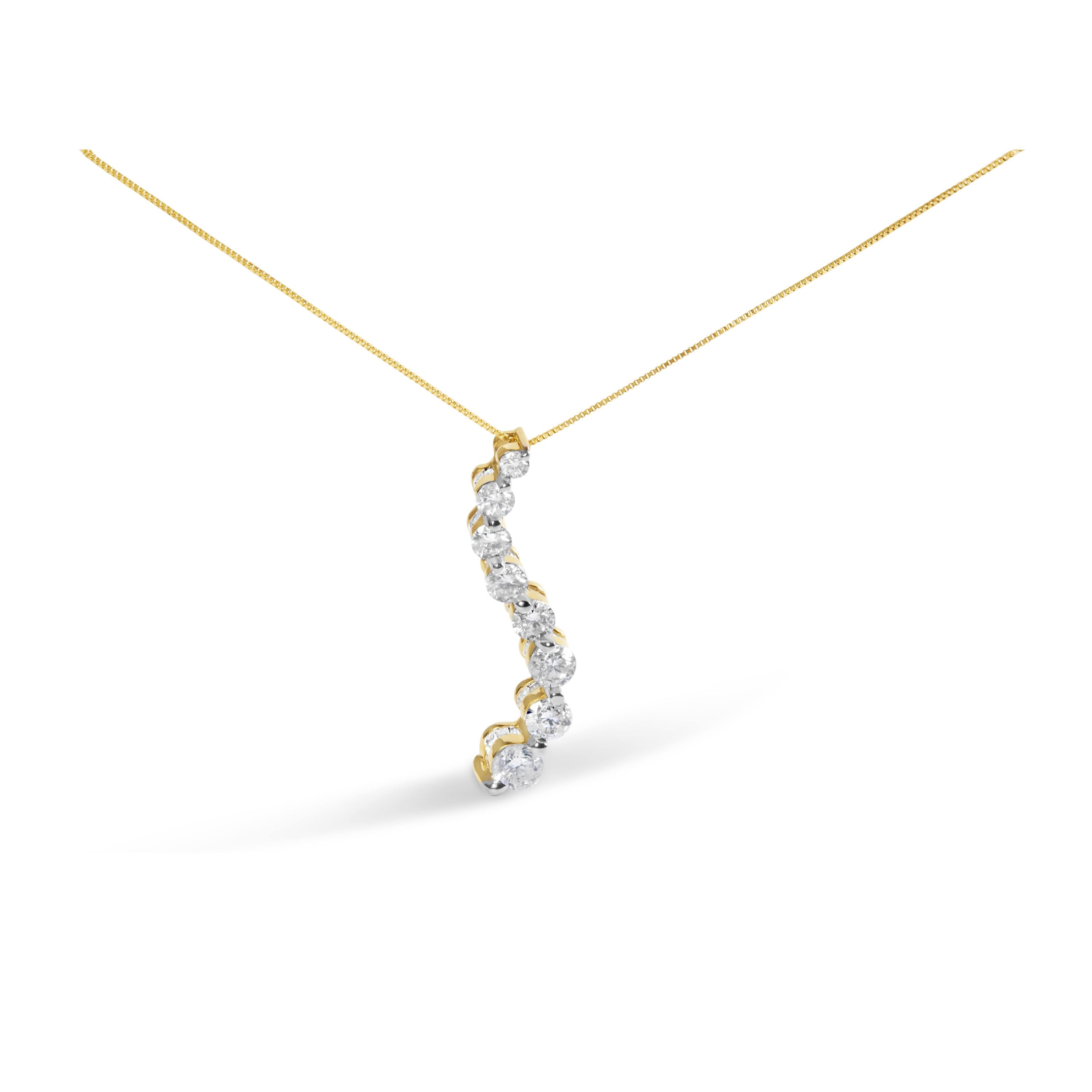 14k Yellow Gold 3.0 cttw Baguette and Brilliant Diamond Journey 18" Pendant Necklace