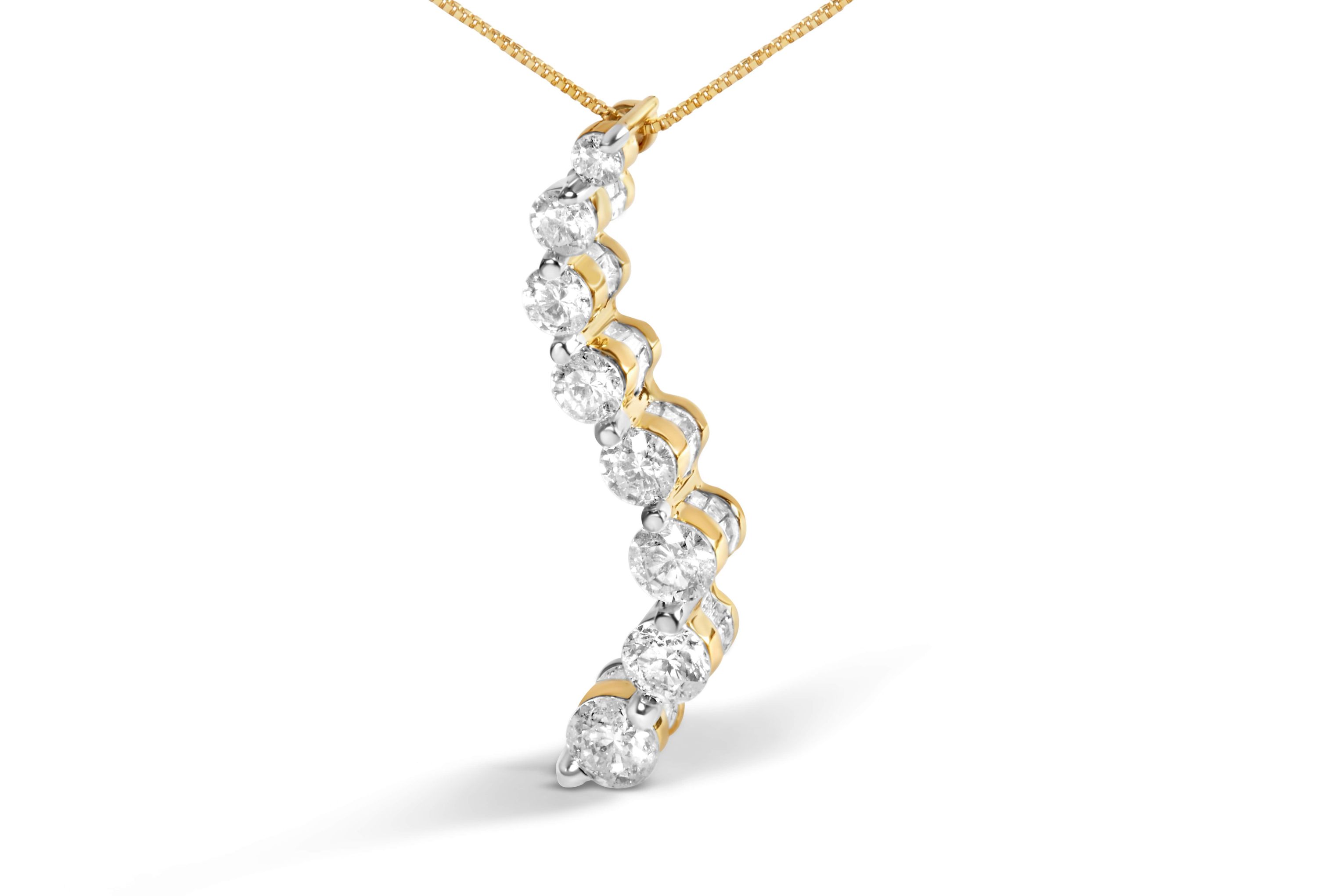 14k Yellow Gold 3.0 cttw Baguette and Brilliant Diamond Journey 18" Pendant Necklace