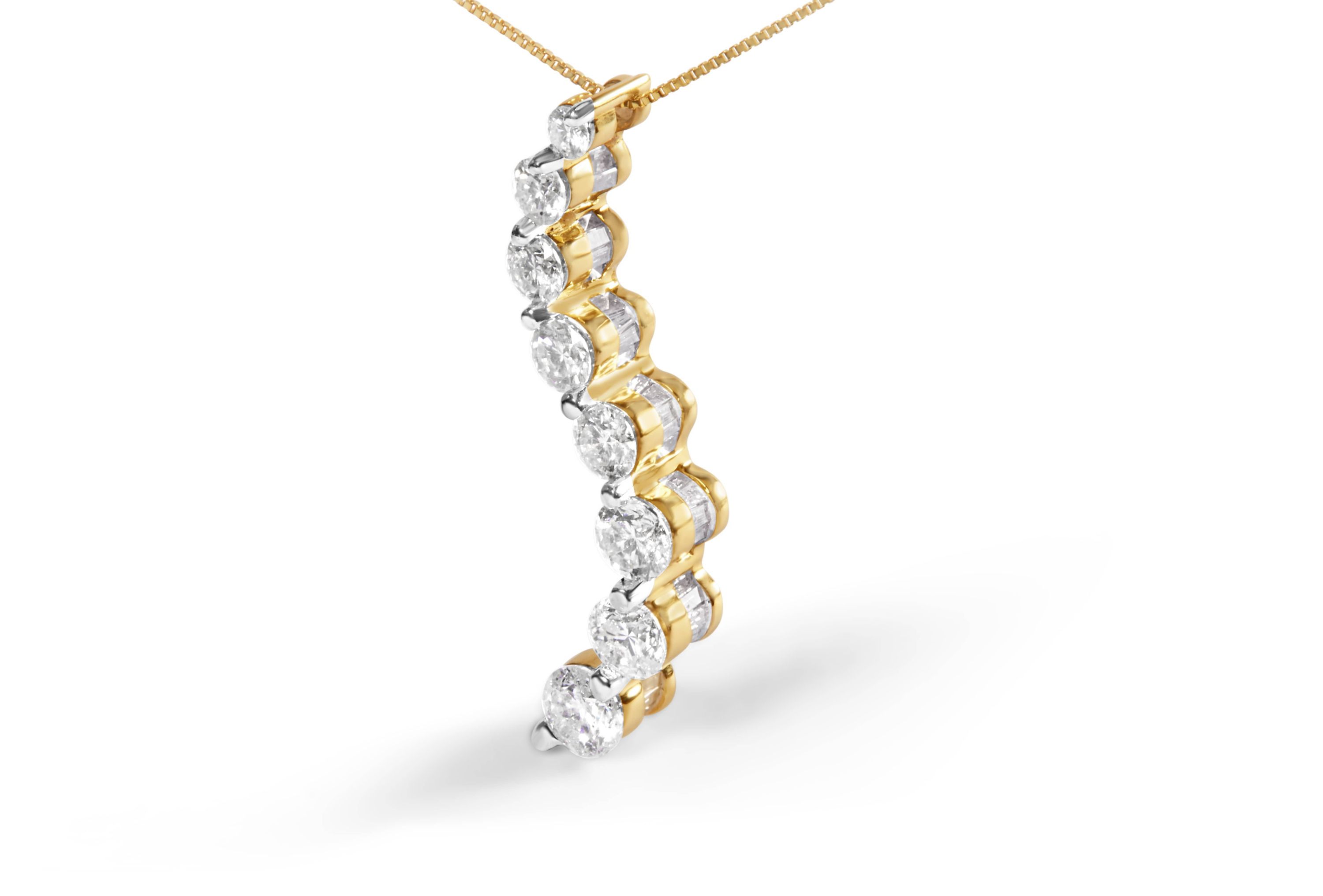 14k Yellow Gold 3.0 cttw Baguette and Brilliant Diamond Journey 18" Pendant Necklace