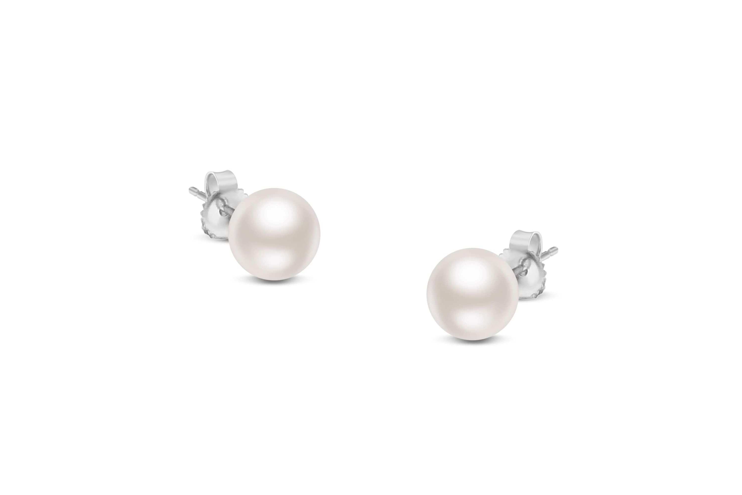 14K White Gold White 7.5-8.0MM Saltwater Akoya Cultured Pearl Stud Earrings
